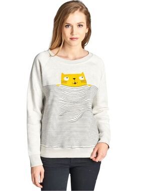 La Soul Cat With Stripe Print Sweatshirt Womens Size Medium Cotton Fleece